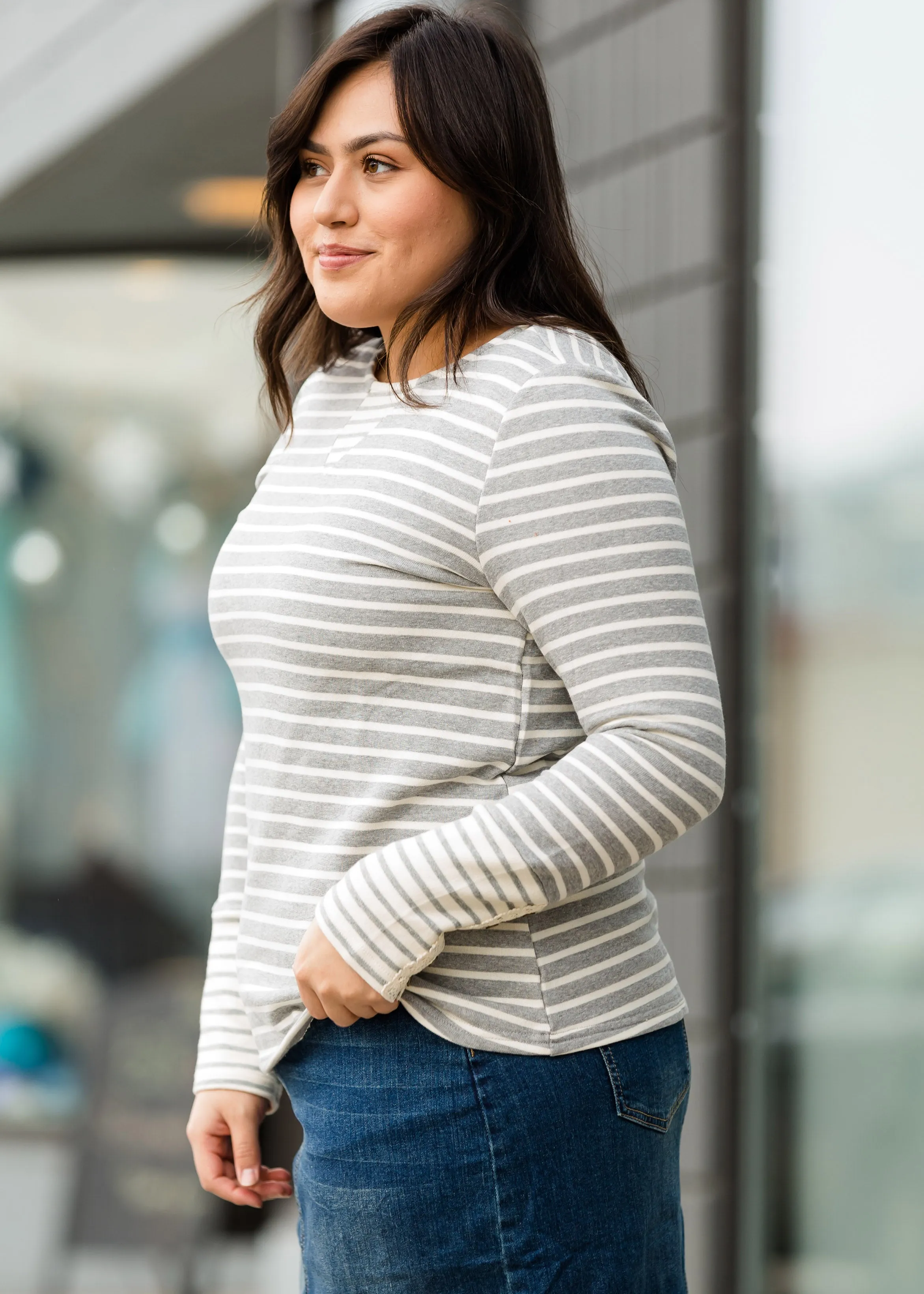 Button Sleeve Striped Sweater - FINAL SALE