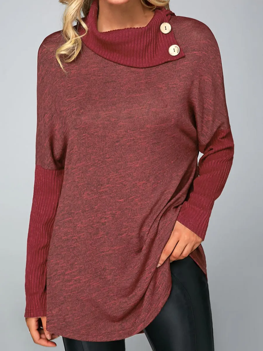 Coral Long Sleeve Cotton-Blend Plain Shawl Collar Button Sweatshirt