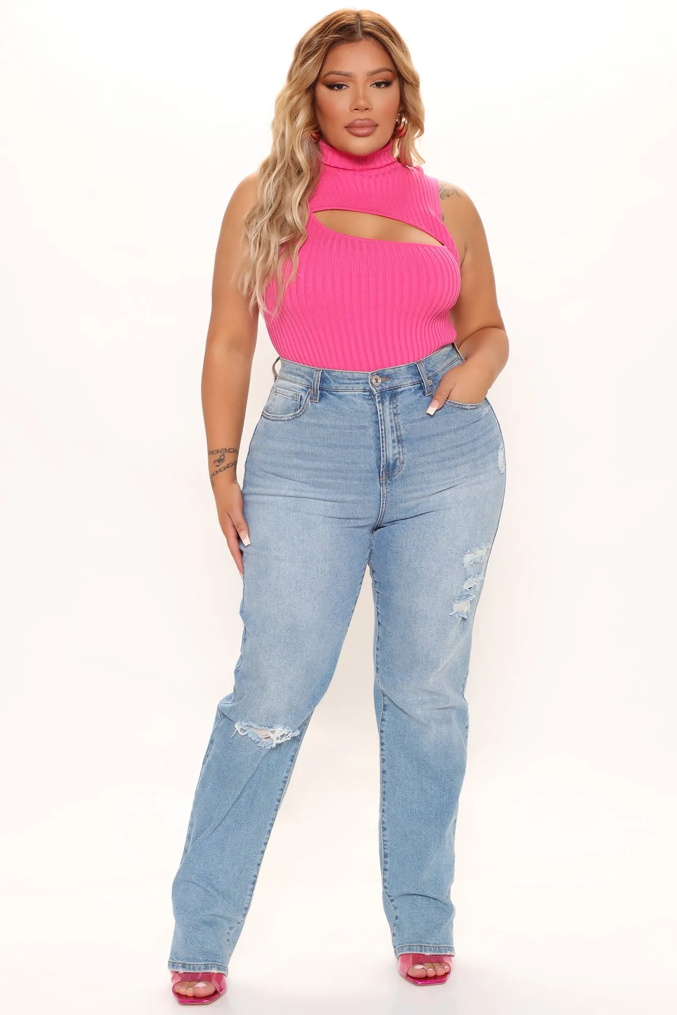 Cut The Antics Sleeveless Bodysuit - Hot Pink