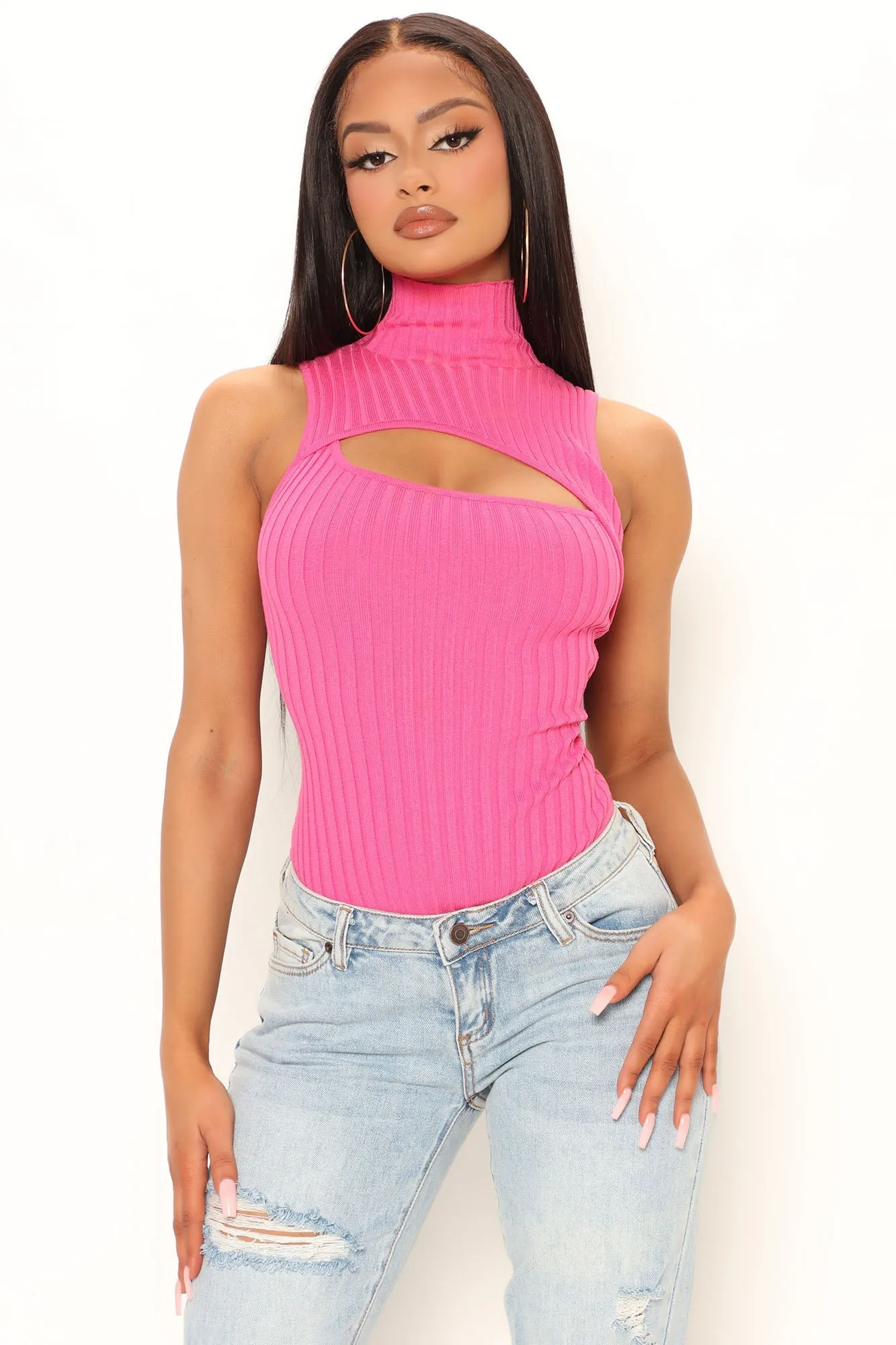 Cut The Antics Sleeveless Bodysuit - Hot Pink