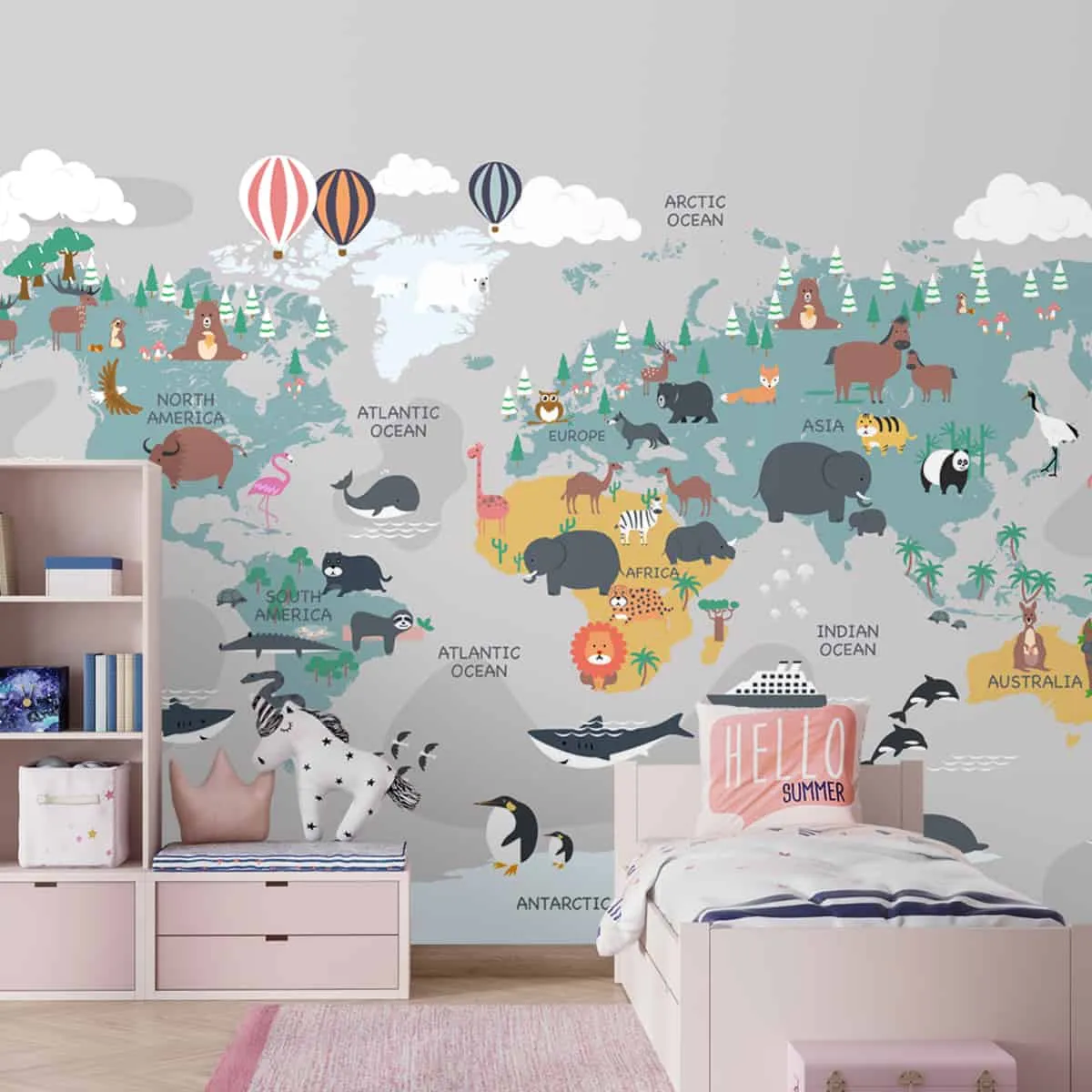 Cute World Map for Children Bedrooms, Customised