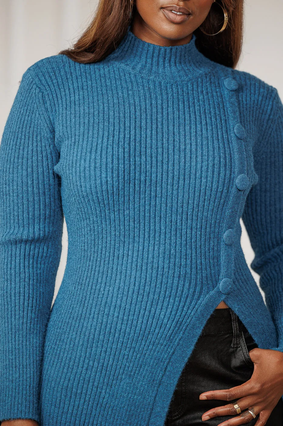 Denali Button Detail Sweater - Dark Teal