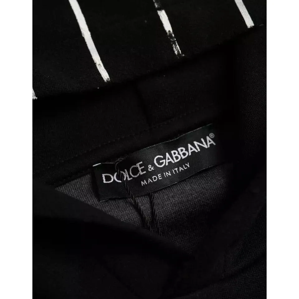 Dolce & Gabbana Black White Stripes Logo Hooded Sweater