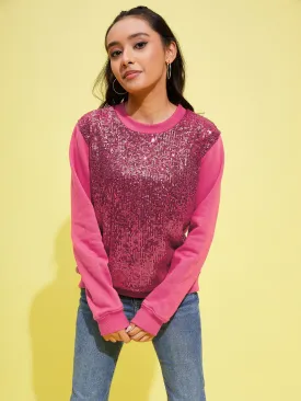 Girls Pink Front Sequence Oversized Sweatshirt
