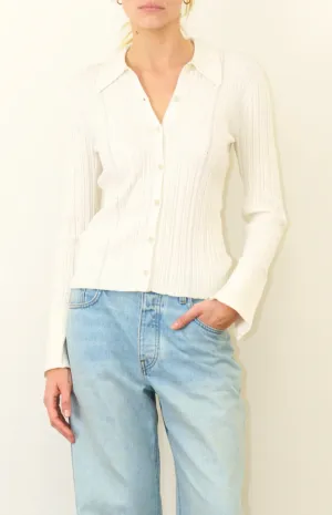 JOAN COLLARED BUTTON DOWN SWEATER - GARDENIA