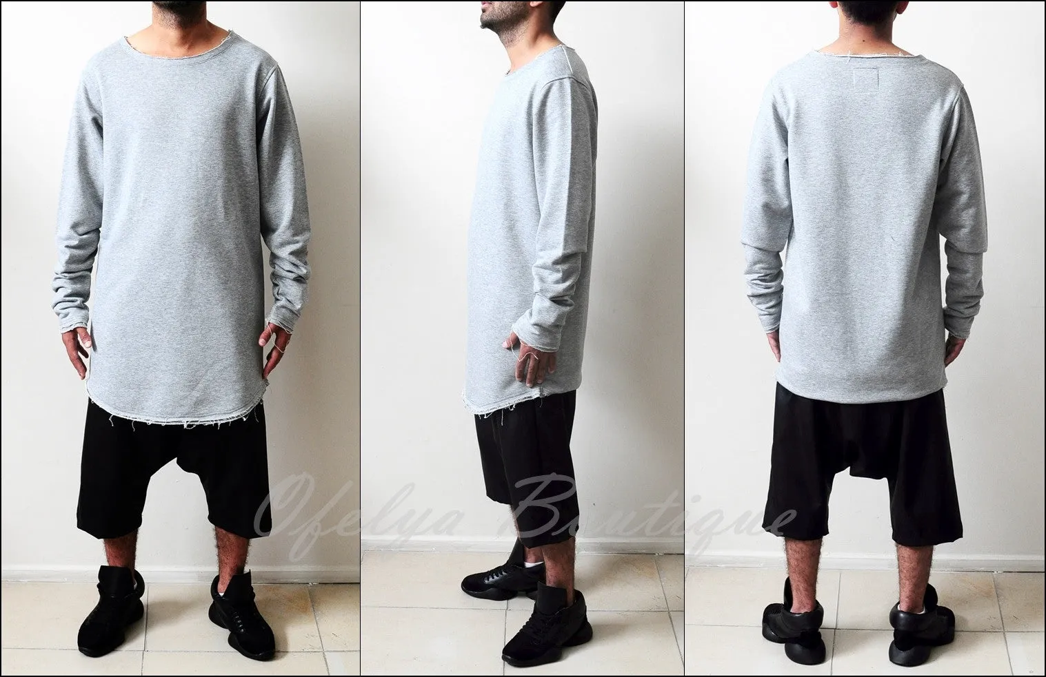 Men's Streetwear Long Sleeve Essentials Wide Neck Jersey Pullover