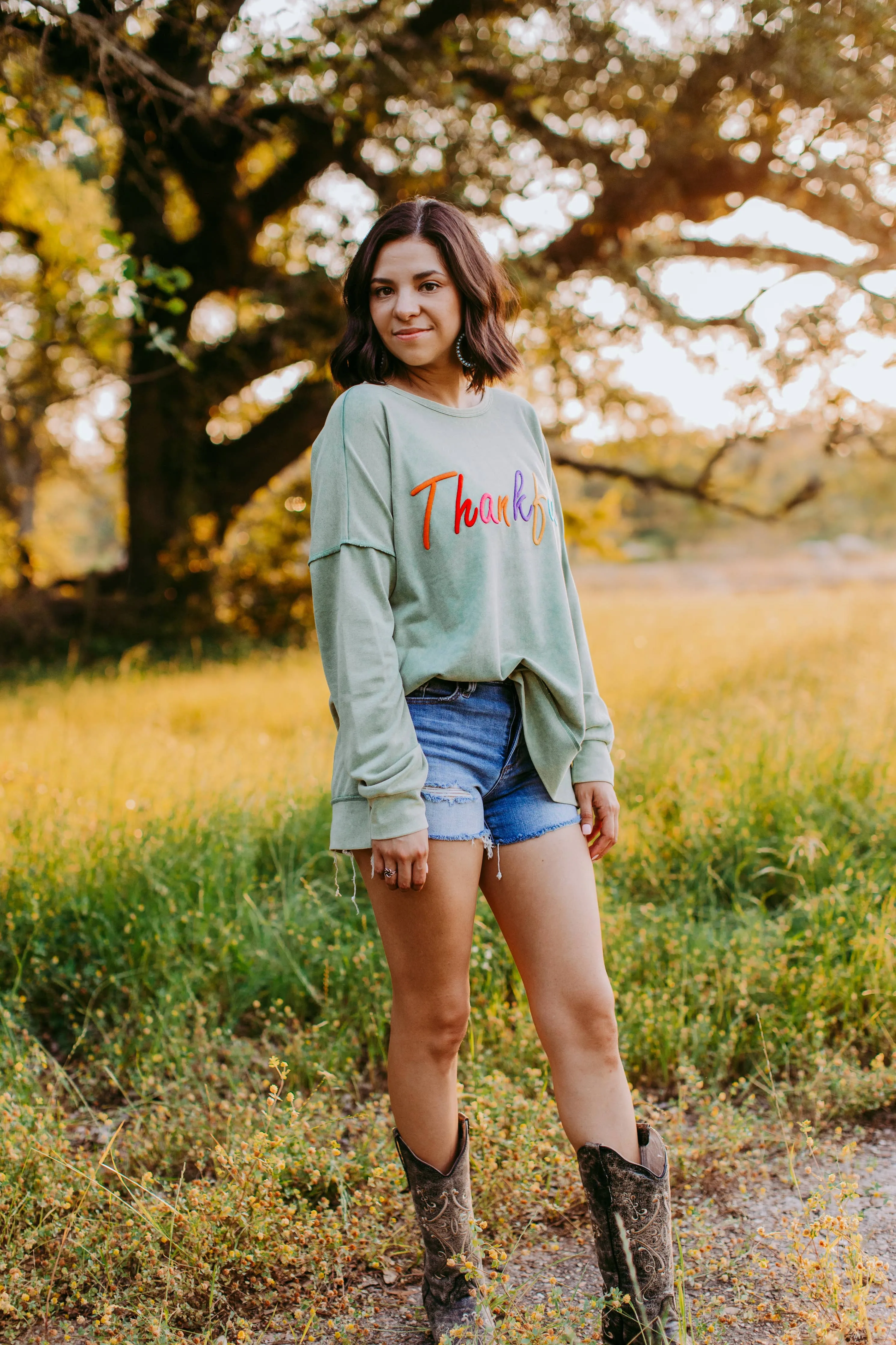 MER103 - Thankful Raised Embroidery Sweatshirt