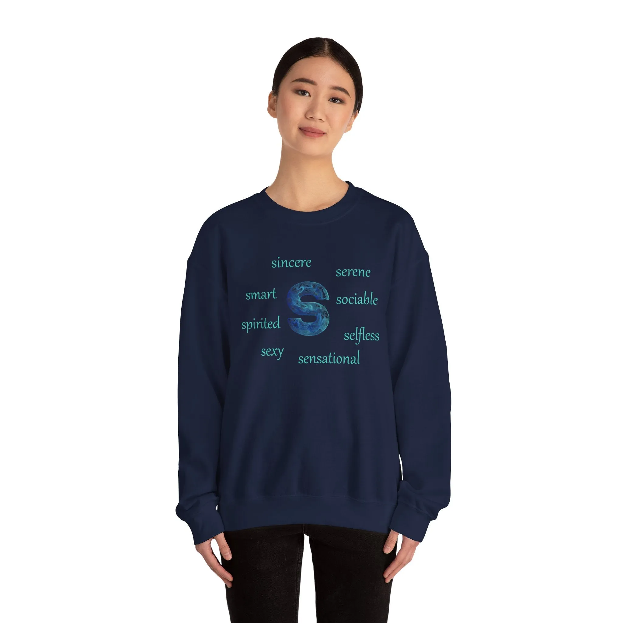 S Alphabet Sweatshirt, Alphabet Initial "S" Motivational, Optimistic, Mental Health Unisex Heavy Blend™ Crewneck Sweatshirt, Self-affirming Sweatshirt