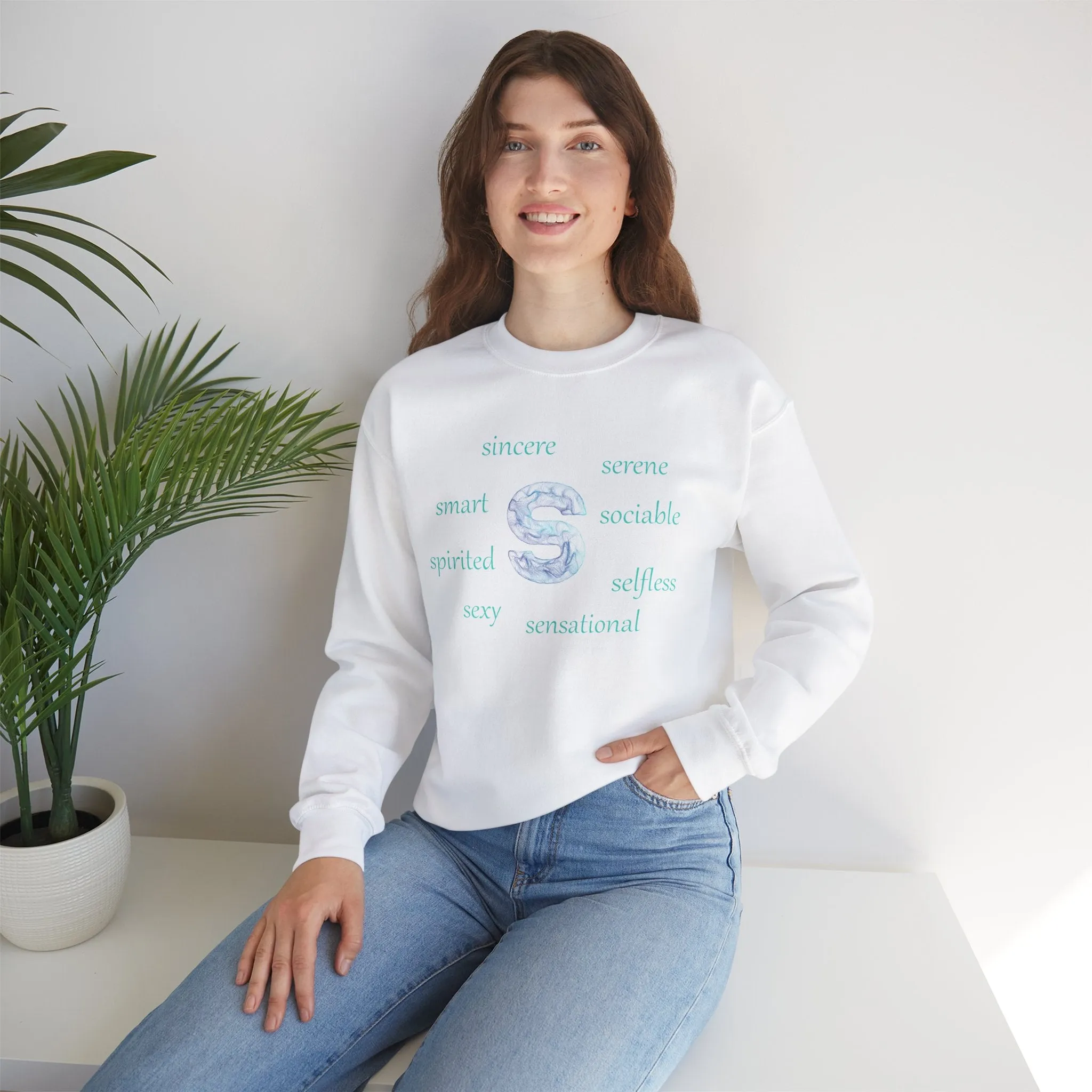 S Alphabet Sweatshirt, Alphabet Initial "S" Motivational, Optimistic, Mental Health Unisex Heavy Blend™ Crewneck Sweatshirt, Self-affirming Sweatshirt