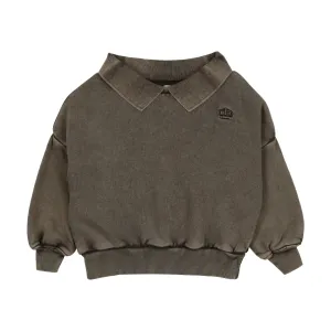 Taupe Washed Polo Sweatshirt