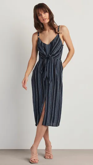 TIE FRONT LINEN BLEND DRESS