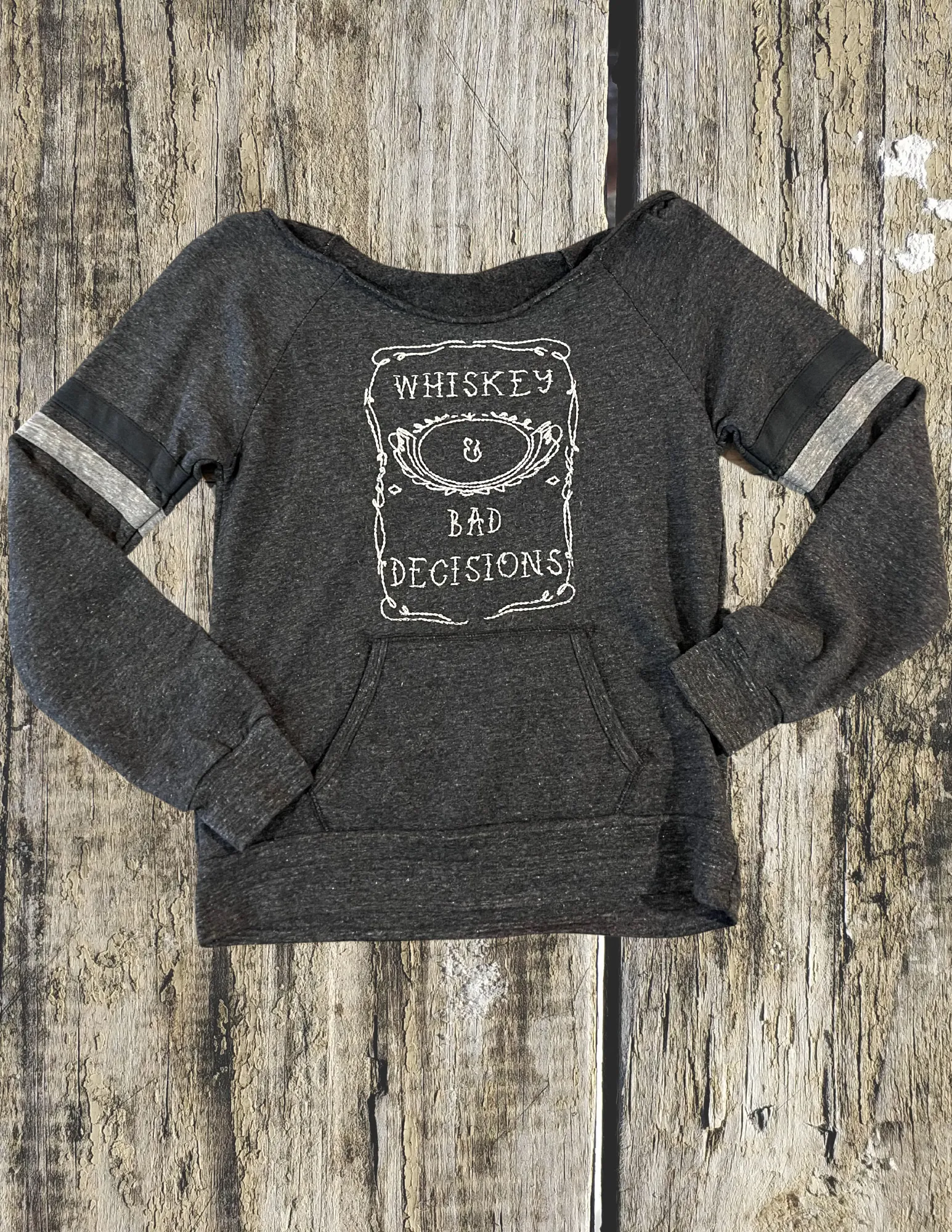 Whiskey & Bad Decisions off the shoulder sweatshirt